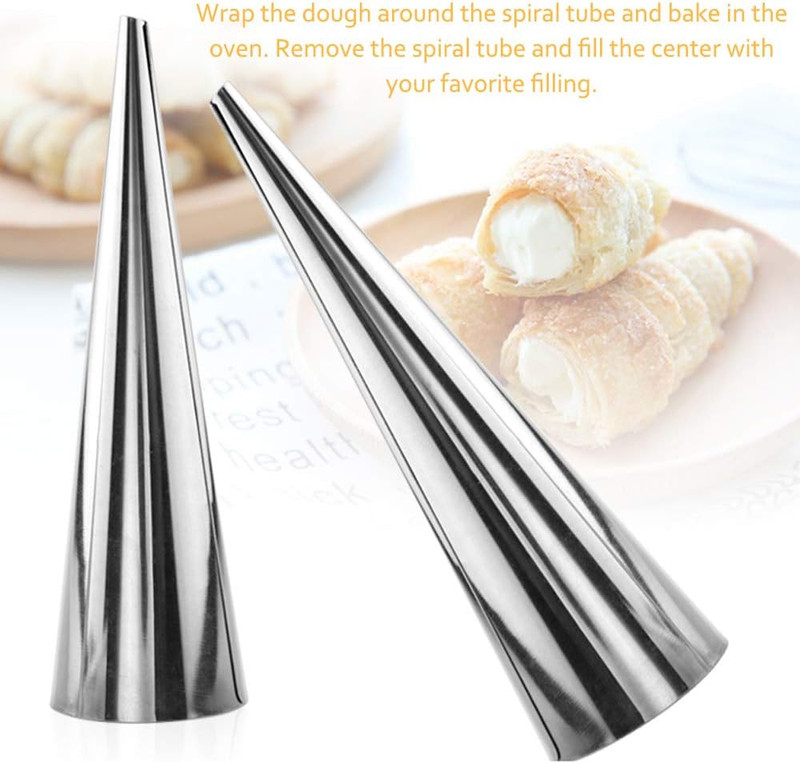 15 Pcs Stainless Steel Cannoli Tubes Set,Non-Stick Cone Cream Horn Molds and Dia gallery