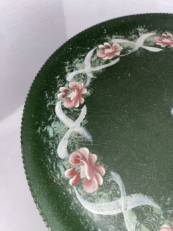 Vintage Floral Metal Pedestal Cake Plate Pie Display Stand Shabby Chic Country gallery