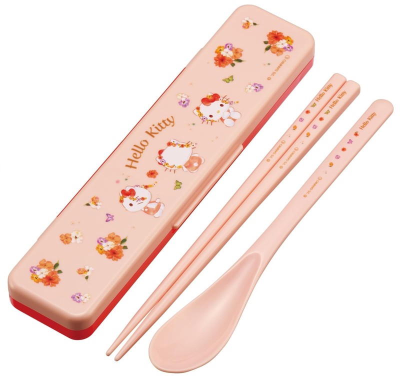 CCS3SA-A Sanrio Hello Kitty Pastel Vivid Flower Girl Chopsticks & Spoon Set, ...