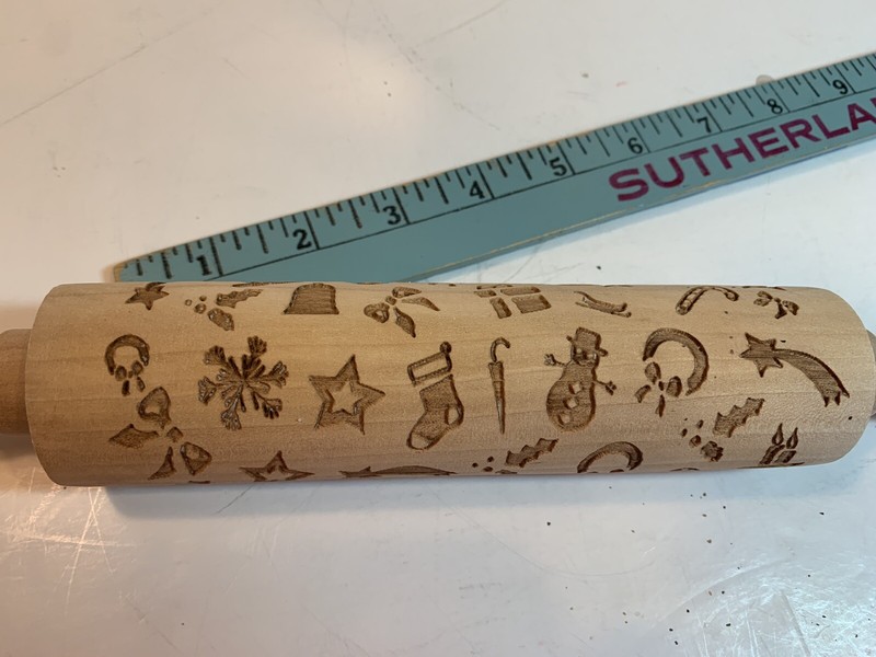 Christmas Themed Rolling Pin Natural Wood Laser Engraved 13 inch gallery