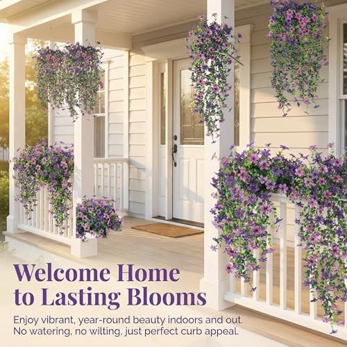 Artificial Fake Hanging Flowers Plants for Outdoor Spring Purple + Light Purple gallery