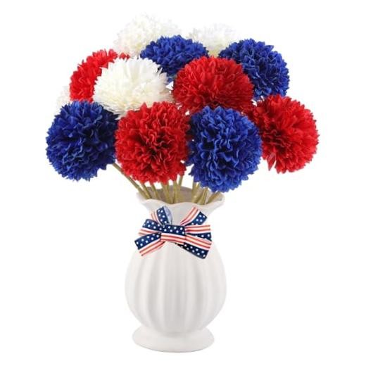Pcs Artificial Chrysanthemums Flowers Patriotic Flowers 4th 12 Red White Blue
