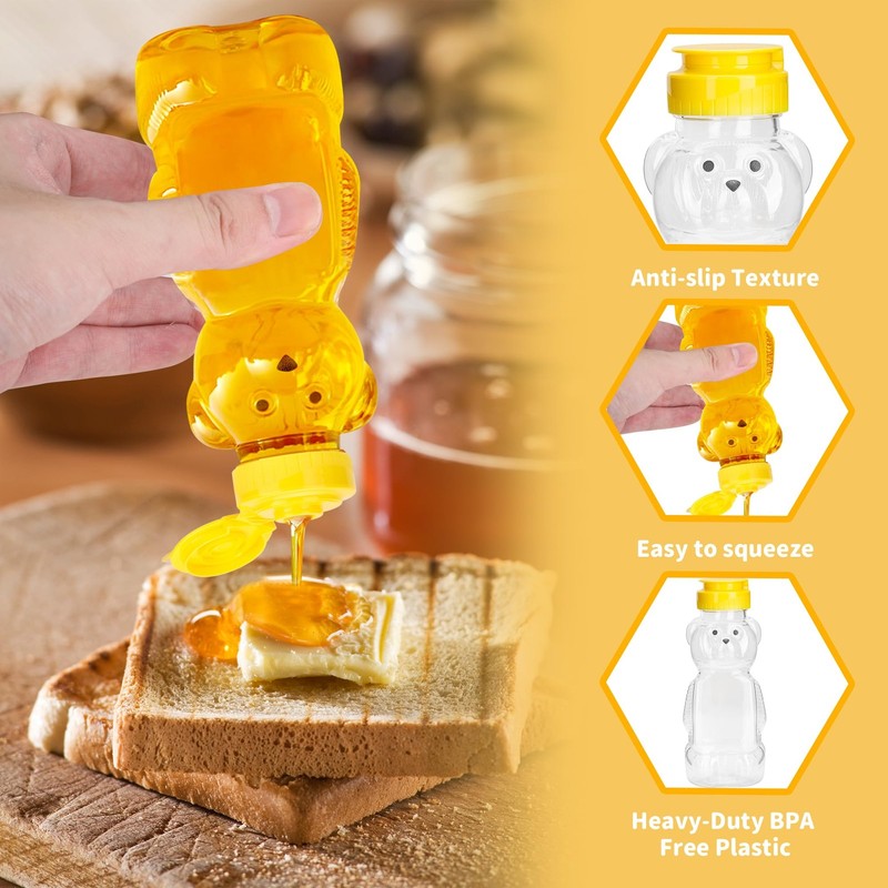12 Pack Honey Bear Bottle 12 oz, Reusable Plastic Honey Bear Jars Bulk with Y... gallery