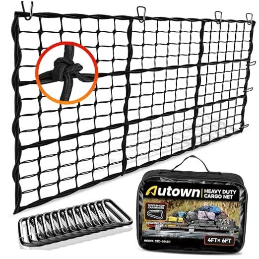 Cargo Net for Pickup Truck Bed – Stretchable 4′ x 6′ to 8′ x 12′ with 4″ x 4″