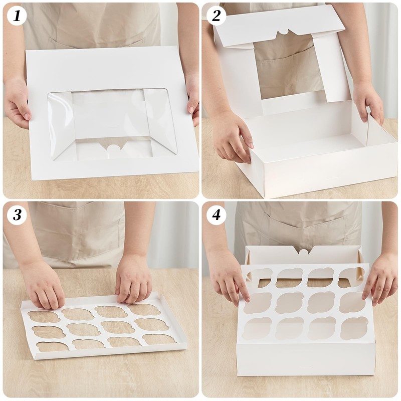 12 Count Cupcake Boxes, 12 Pack, White, 13 x 10 x 4 Inches gallery