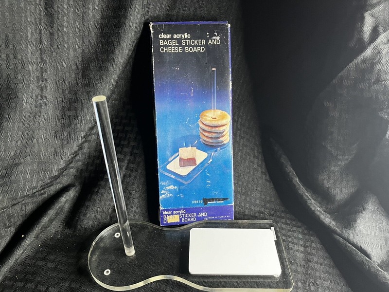 Clear Acrylic BAGEL DONUT Stand Holder Sticker and CHEESE BOARD – in BOX