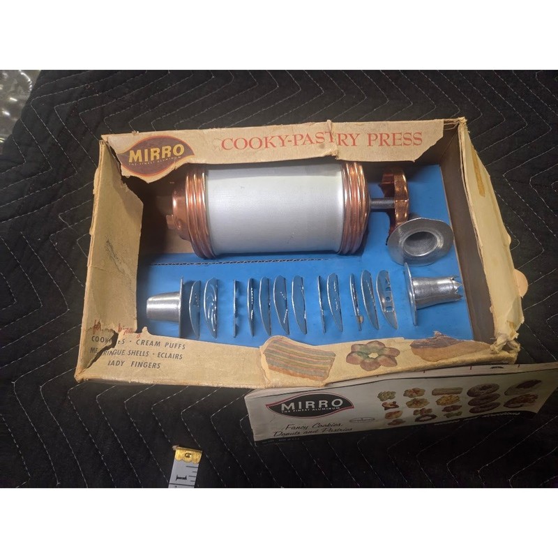 Vintage Mirro Aluminum Cooky-Pastry Press Copper Tone Accents with Box & Manual gallery
