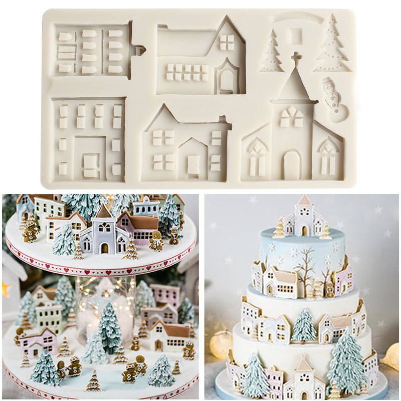 Sugarcraft Chocolate Baking Mould XMAS House Cake Mold Fondant Snowman Silicone gallery