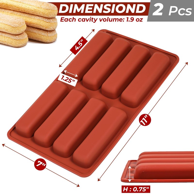Webake Twinkie Cake Pan Silicone Eclair Mold, 2-Pack Twinkie/Éclair Pan, Red gallery