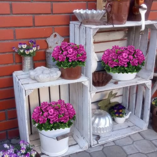 2 Pcs Artificial Geraniums for Outdoors Silk Cemetery Flowers Faux Fuchsia gallery