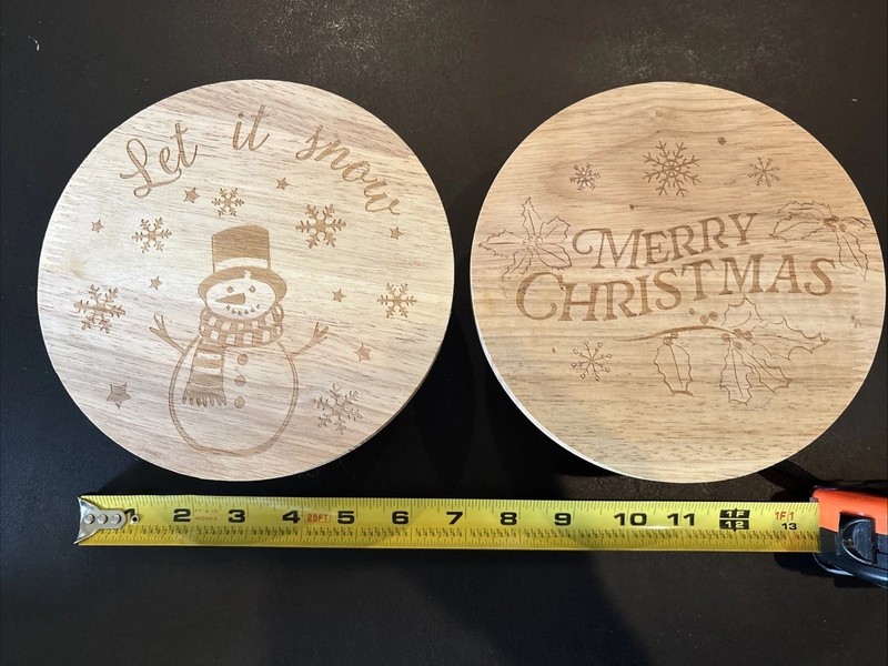 Set of 2 Wooden 6.5″ Merry Christmas Cake Stands Dessert Display Lazer Engraved