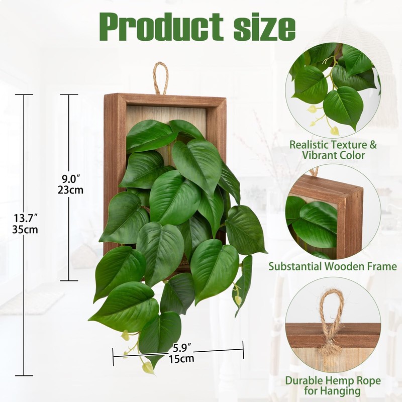 Dilatata Artificial Hanging Plants Wooden Frame 2 Pack Faux Pothos Leaves gallery