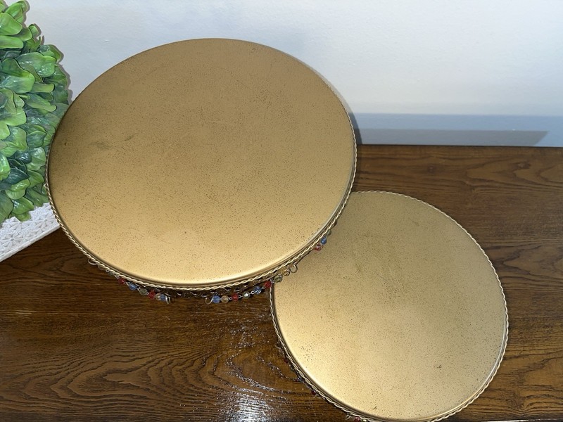 Set of 2 Gold Metal Cake Stands with Beads gallery