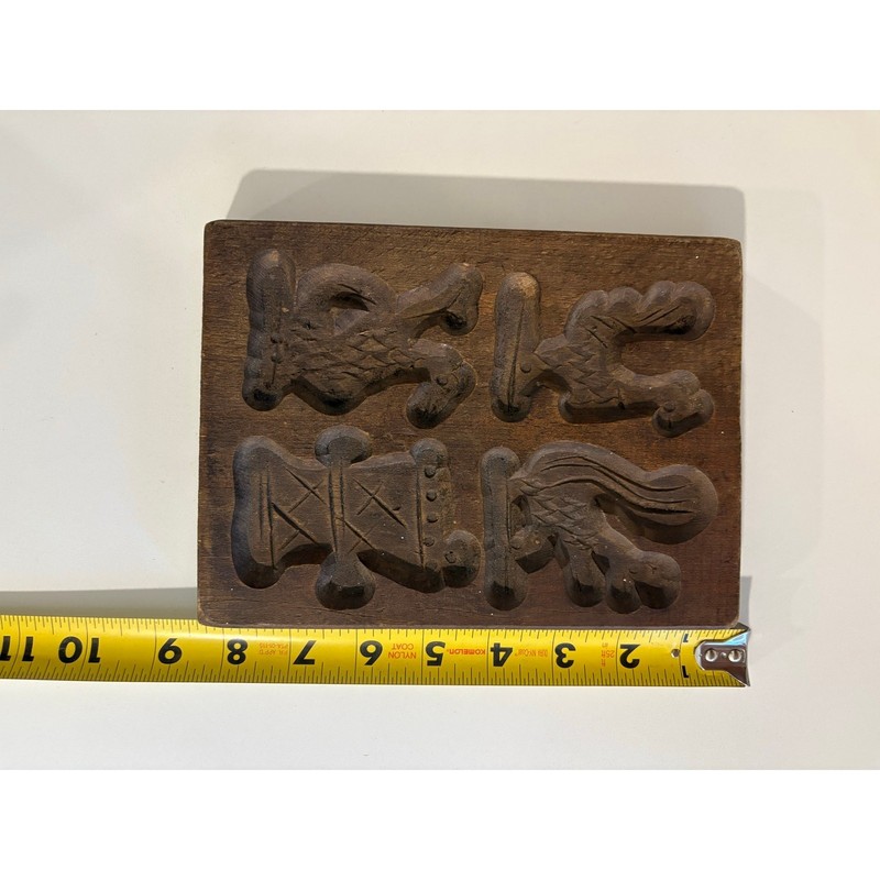 Antique Wooden Dutch German Butter Cookie Mold with Roosters gallery