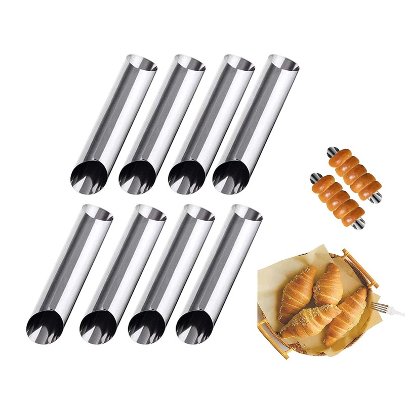 8 PCS Cannoli Tubes Stainless Steel 5 Inch Pancake Cream Croissant Spiral DIY