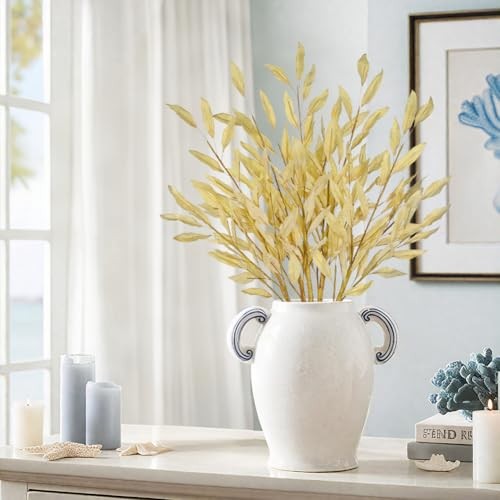 5 Pcs Artificial Fall Eucalyptus Leaves Greenery Stems for Home Beige Yellow gallery
