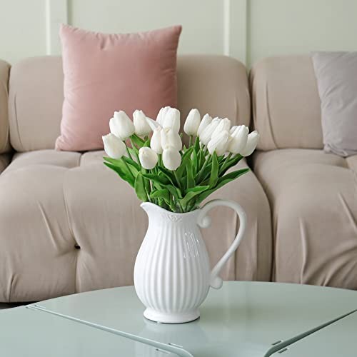 Tulips Artificial Flowers 20 Pcs Fake Tulip Stems Real Touch PU Tulips White gallery