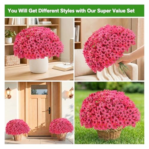 Artificial Flowers Outdoor Fake Plants, Faux Flowers UV 22 Bundles Rose Red gallery