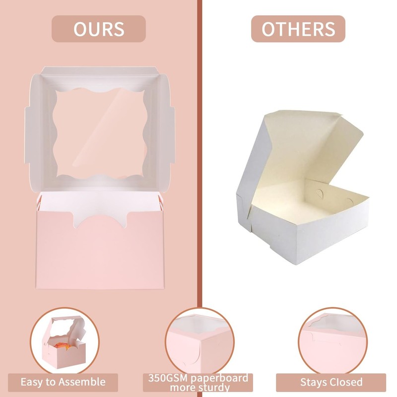 150pcs Pink Small Cake ,4x4x2.5 Inch Bakery Boxes with Window,gift boxes bulk... gallery
