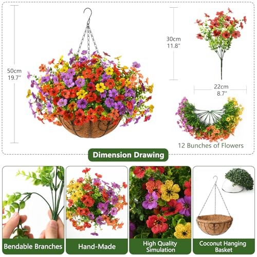Artificial Faux Hanging Flowers Plants with Basket for Red Orange Yellow Purple gallery