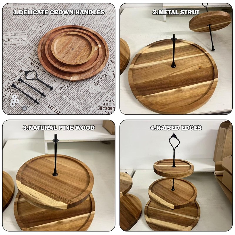 3 Pcs 3 Tier Wood Cupcake Stand, 9.8'' 7.8'' 5.9'' Tiered Serving Tray Food D... gallery