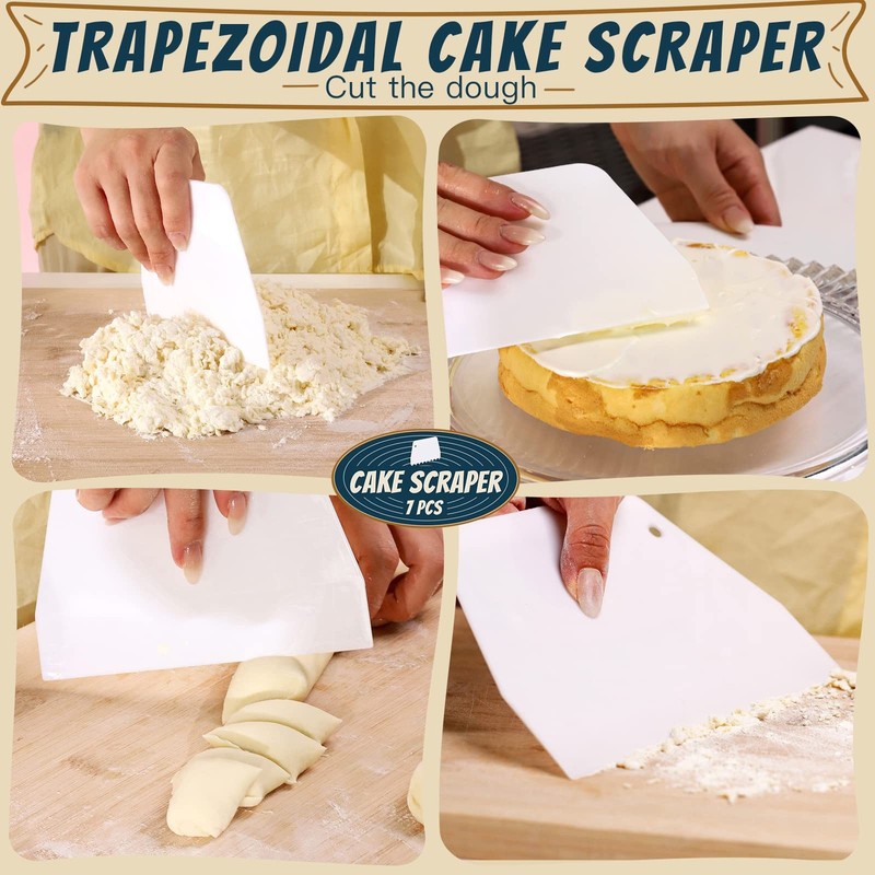 Teenitor Cake Scraper Smoother, 7 Pcs Dough 7pcs scrapers, White gallery