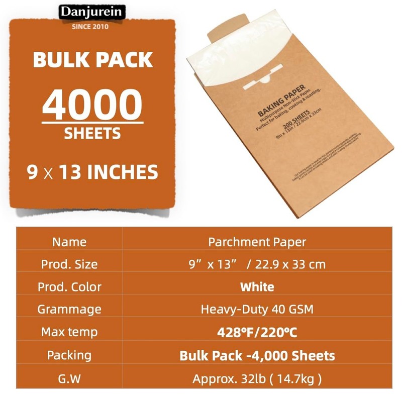 Bulk Parchment Paper 9x13" - 4000 Sheets, Non-Stick, High Heat, Pre-Cut Baking P gallery