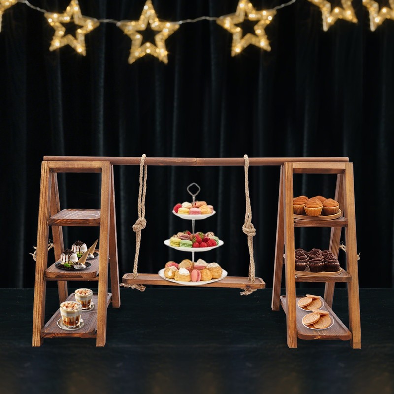 3-Tier Wooden Swing Cupcake with Serving, Dessert Stand with Adjustable Trays gallery