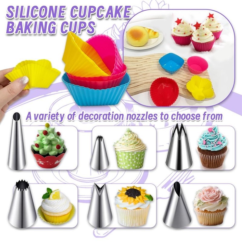 Dessert Decorating Syringe Set with 8 Silicone Cupcake Liners,Frosting Piping Ki gallery
