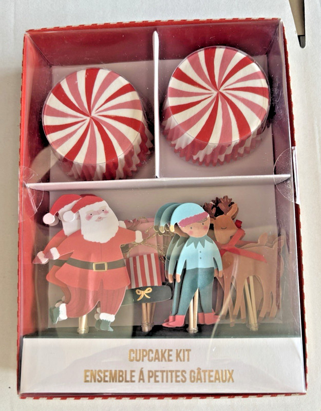 Meri Meri Santa Reindeer Elf Hat Christmas 48-Pieces Cupcake Kit Toppers Liners