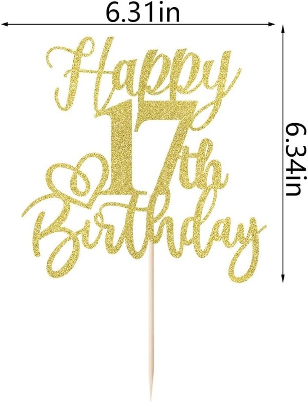 Glitter Happy 17th Birthday Cake Topper,Cheers to 17 Years,17th Anniversary Cake gallery