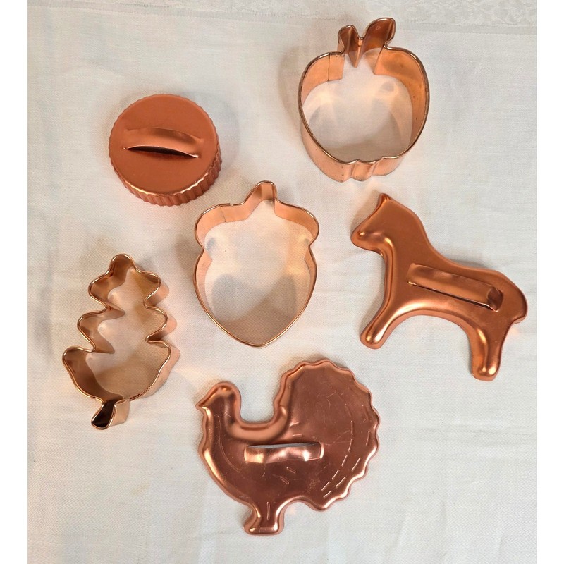 Lot of 6 Copper Colored Fall Themed Metal Cookie Cutters Thanksgiving Holiday