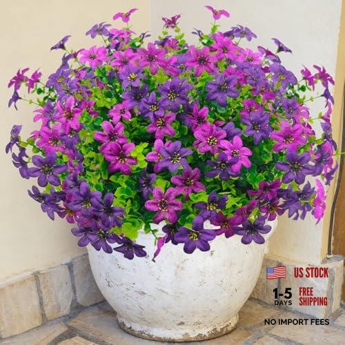 12 Bundles Artificial Flowers for Outdoors UV Resistant Faux Purple Fuchsia