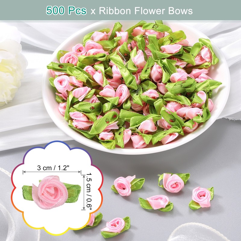 500 Pcs Mini Ribbon Roses Flowers Bows for Crafts, 15mm/0.6" Dia, Pink gallery