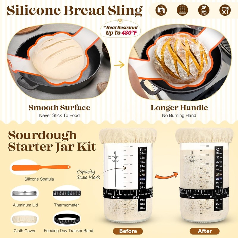Sourdough Bread Baking Supplies, Sourdough Starter Kit, Bread Proofing Basket... gallery