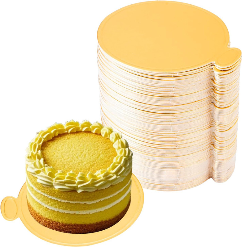 100Pcs Mini Cake Boards 3.5 Inch round Gold Cake Base Paper Cupcake Dessert Disp