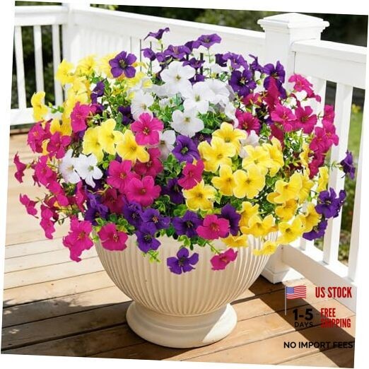20 Bundles Artificial Petunias Flowers for Outdoors, Faux Silk Multi Color