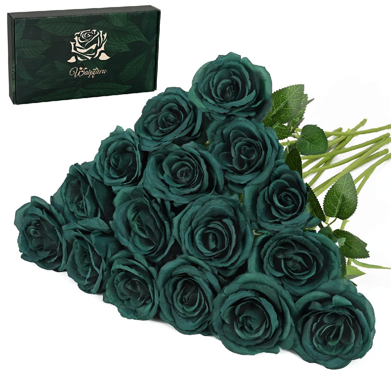 Waipfaru 16 Pcs St Patricks Day Roses Long Stem Fake Roses Artificial Flowers