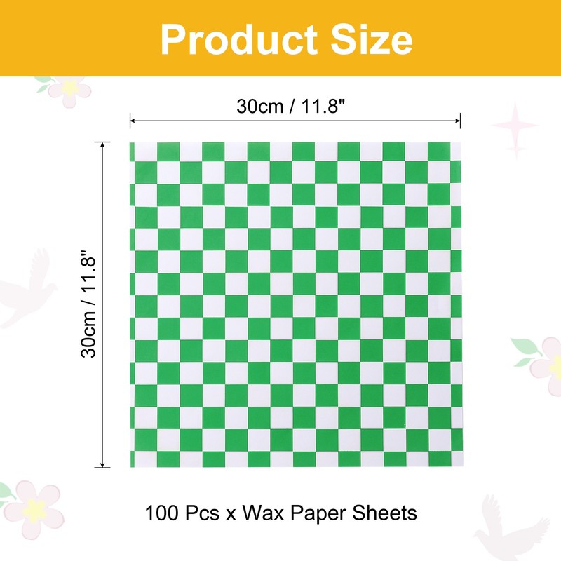 100Pcs Wax Paper Sheets for Food, 11.8" Plaid Wrapping Paper Sheets, Green gallery