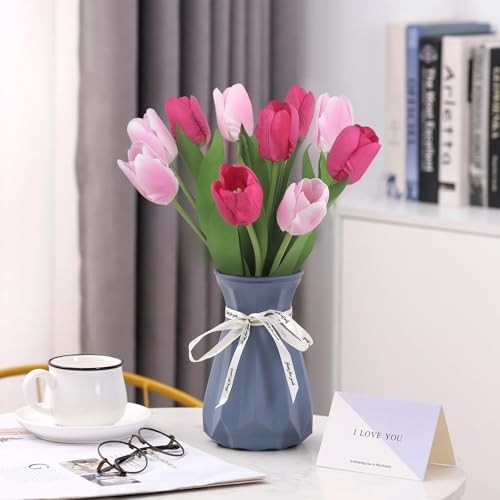 Artificial Tulips - 20 Stems Real Touch Realistic Fake Light Pink & Fuchsia gallery