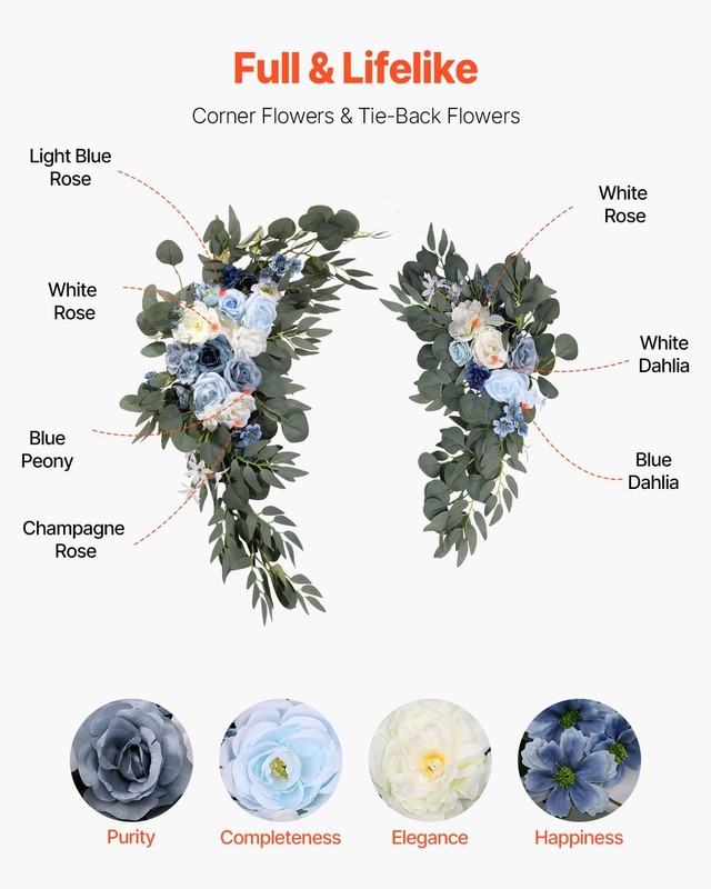 Vevor Artificial Wedding Arch Flowers Kit Blue Wedding Arch Flowers Drapes Kit gallery