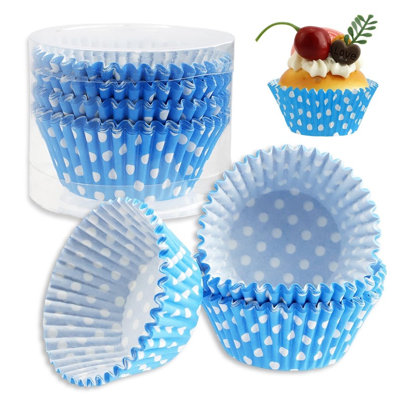 100 PCS Blue Polka Dot Mini Cupcake Liners Food Grade Paper Baking Muffin Cup