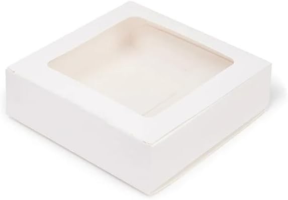 60oz White Bakery Pastry Box with Clear Window Recyclable Disposable 20 Pcs