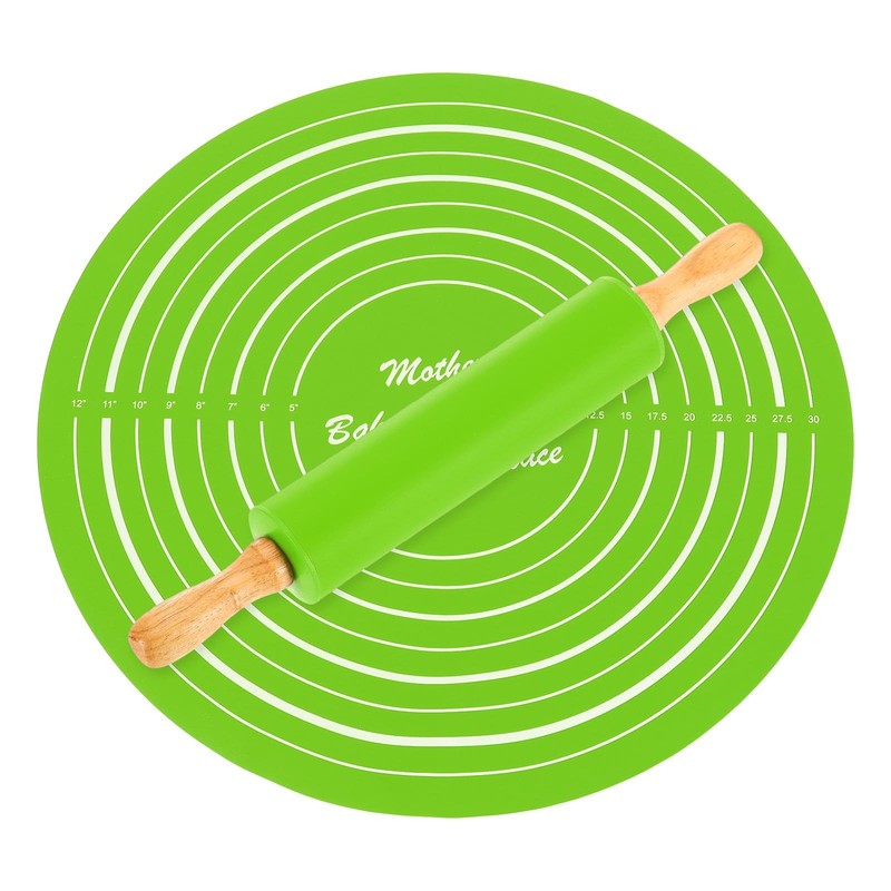 uxcell 6.7 Inch Silicone Rolling Pin and Pastry Baking Mat Inch, Green