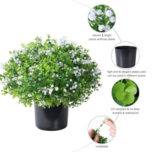 Fake Plants Artificial Flowers for Outdoors Decor, 2 Pack Green - Baby Breath gallery
