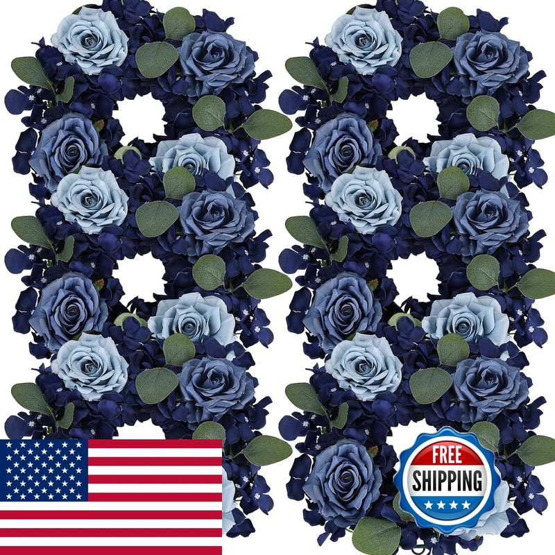 DIYDOFUN Artificial Flower Candle Rings – 6 Inch Inner Rose Floral Wreaths