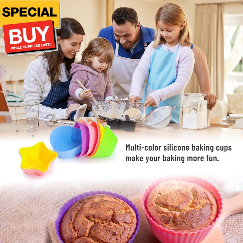Silicone Cupcake Liners Reusable Baking Cups Nonstick Easy Clean Pastry Muffin M gallery