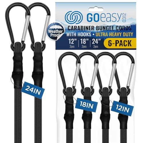 Heavy Duty Black Bungee Cords with Hooks - 12", 18" & 24" Carabiner Cords gallery