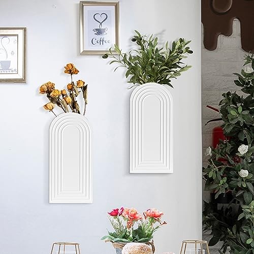 Wall Planter for Indoor Plants, Wood Wall Decor Hanging Planter, White-2pcs gallery