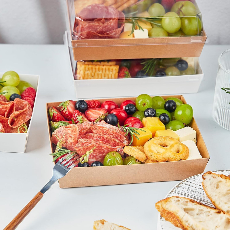 7X5 Inches Charcuterie Boxes with Clear Lids, 50 Pack Paper Bakery Boxes with Wi gallery
